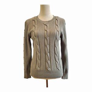 PHILOSOPHY SZ L Sage Green Crew Neck Classic Chunky Cable-Knit Pullover Sweater